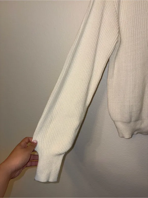 BTFBM Women Cream Knit Button Collar Pullover Sweater Size Medium - Image 5