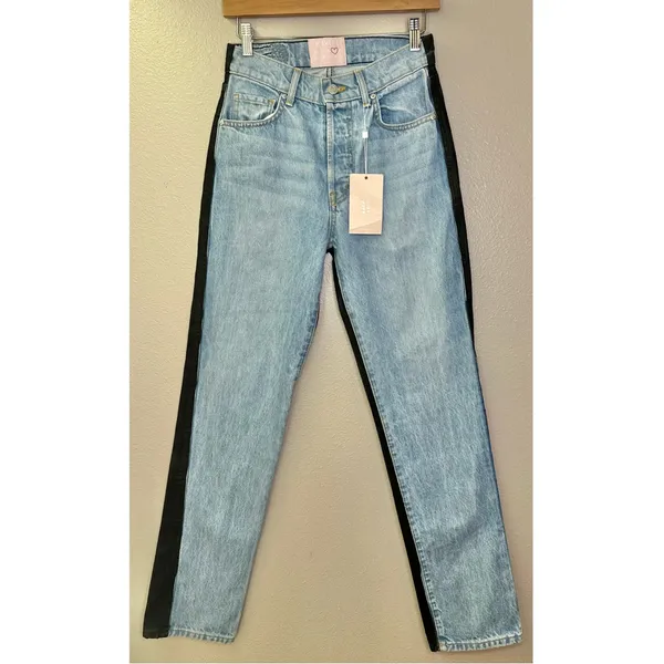 NWT REVICE High Rise Harlow Straight Leg Two-Tone Jeans in Black and Blue - Image 3