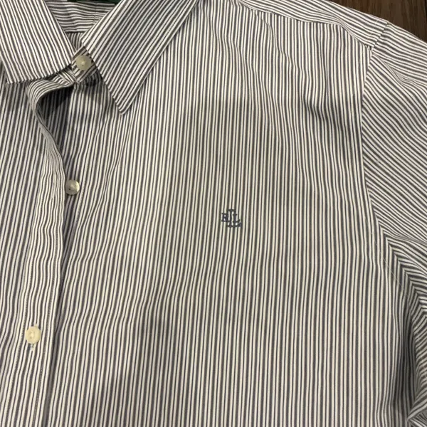 Lauren Ralph Lauren Pinstripe Button Down Shirt Blue White Non-Iron XL Logo - Image 2