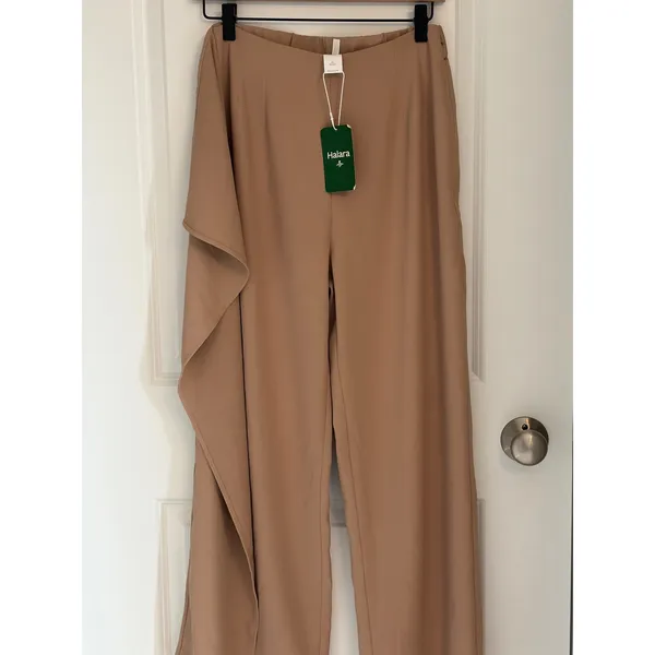 Halara Tan Asymmetrical Ruffle Wide Leg Trousers Pants Small Petite NWT 8YZ5V - Image 3