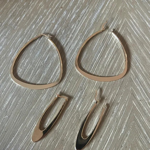 Gold Geometric Hoop Earrings Minimalist Design two sets bundle - Image 3
