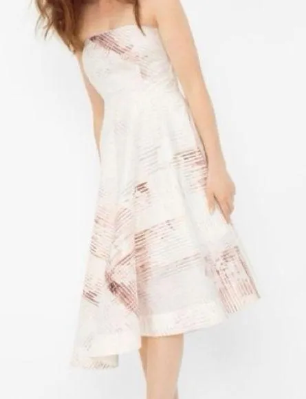 White House Black Market Cream Ruched asymmetrical Midi Dress - Image 2
