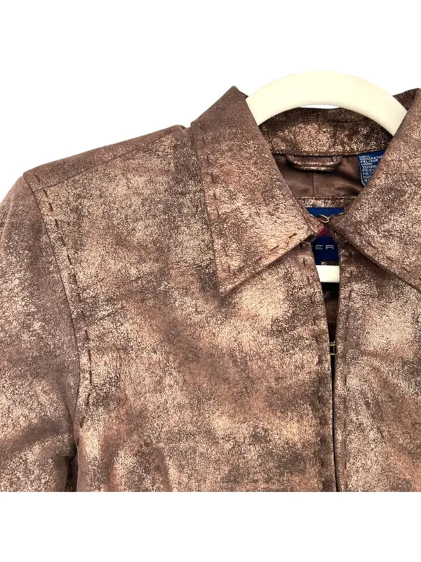 Roper Vintage Leather Jacket Bronze Metallic Full Zip Size Small Western Cowgirl - Image 4