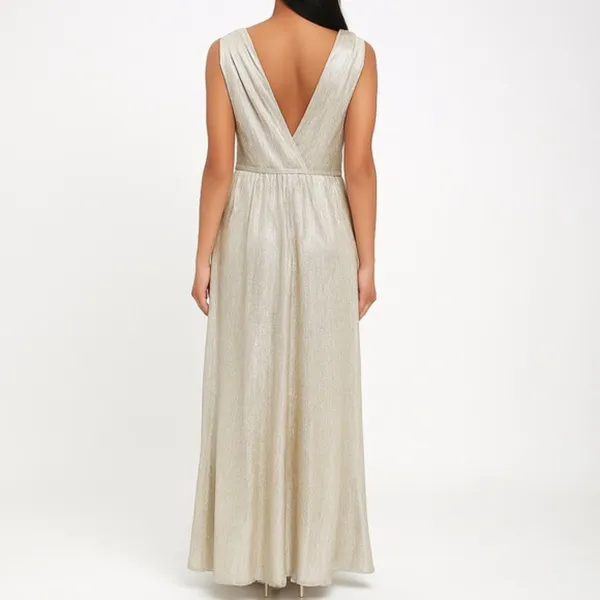 Lulus All that Shimmers is Gold Light Gold Maxi Plunging Neck Dress Size XS - Image 4