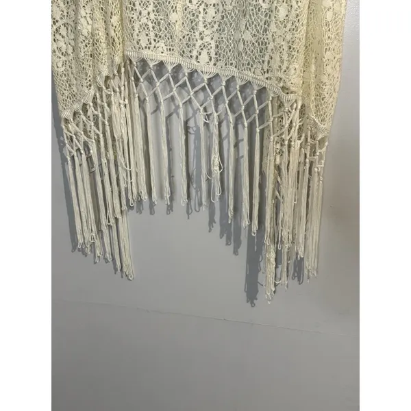 Hollister Kimono Top Size M Lace Ivory/Off White Boho Cream‎ Festival Fringe - Image 6