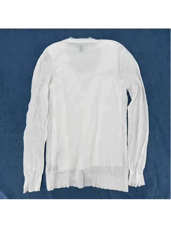 Lauren Ralph Lauren White Cardigan & Tank Top Set Linen Cotton Ribbon Trim Med - Image 4