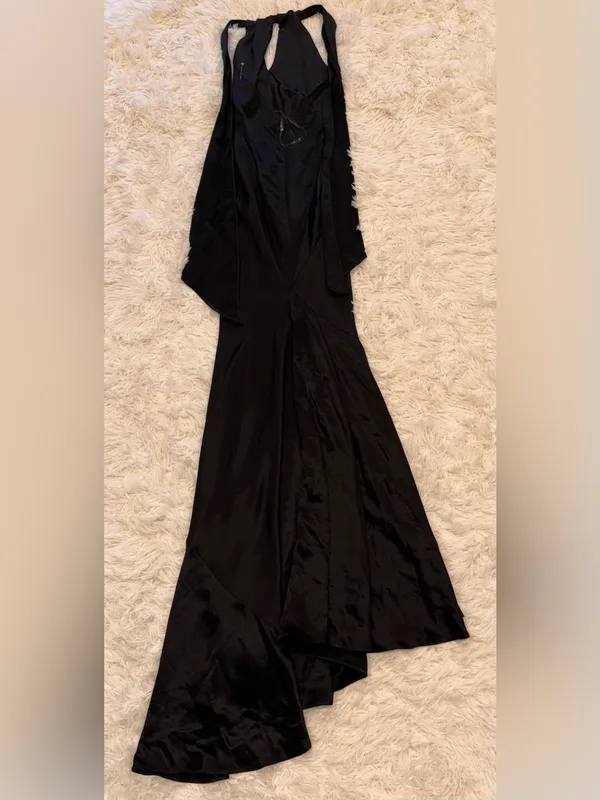 NEW House of CB Oliviana Halter cutout Black Satin Maxi gown sz XS - Image 7