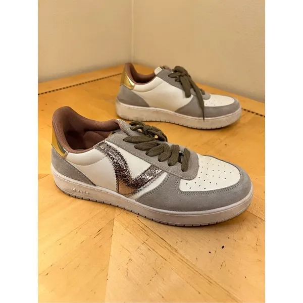 Victoria Madrid Suede & Metallic Beige Cream Sneakers European 39 / US Size 8 - Image 2