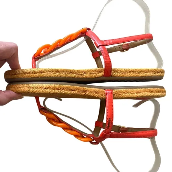 Tory Burch Everly Chain Link Espadrille‎ Sandals Orange Red 7 - Image 6