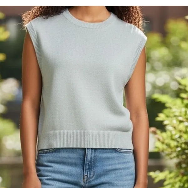 Zara Ribbed Hem Soft Knit Sleeveless Crew Neck Stretch Tank Top Small White - Image 11