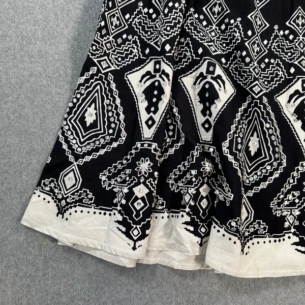 Mlle Gabrielle Flare Skirt Women's Small Black/Ivory Sequins Cotton Swing Twirl - Image 2