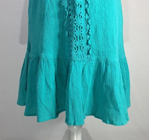 Teal Ruffled Embroidered Mini Sundress Size Large Jr - Image 4