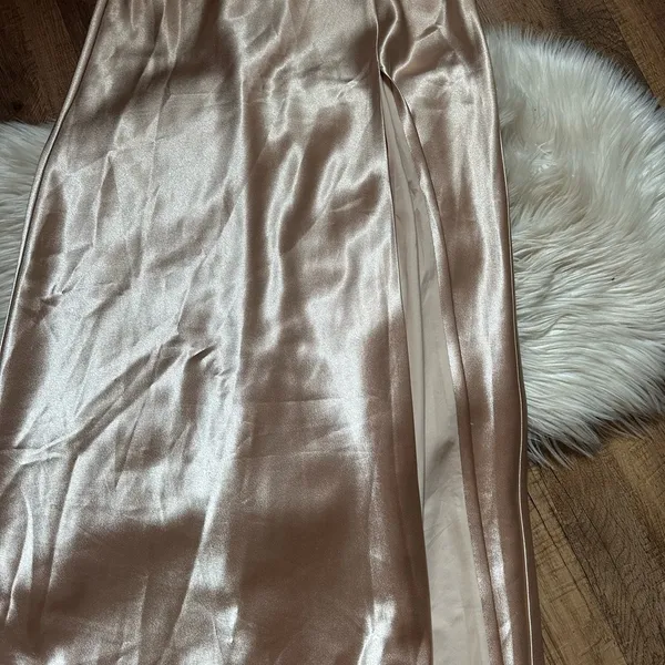 BIRDY GREY Kira Dress In Shiny Satin Neutral Champagne - Image 7