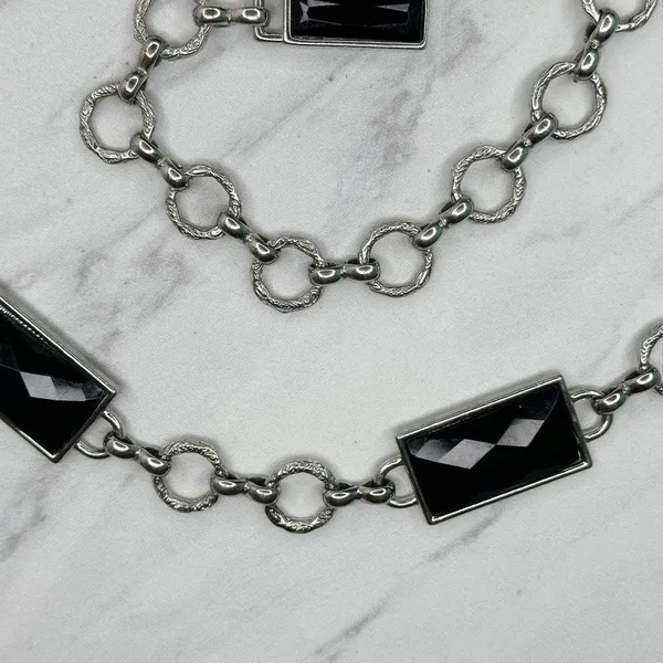 Womens Black Faceted Rhinestone Silver Tone Chain Belt Large (L/XL) ✨ - Image 7