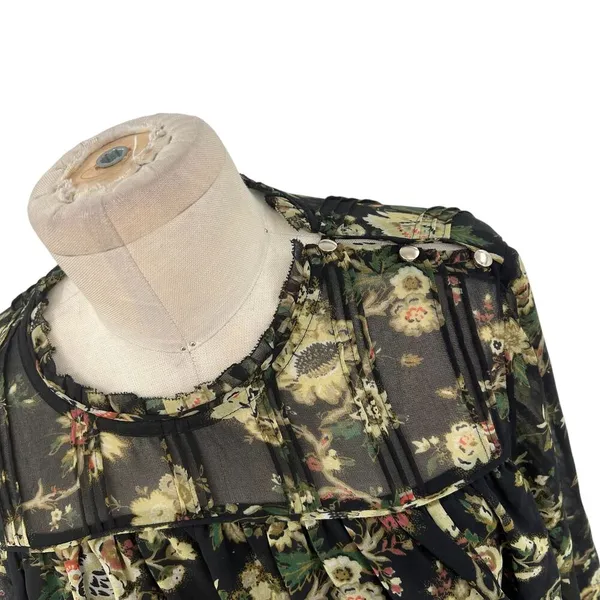 Aritzia Wilfred Long Sleeve Floral Print Chiffon‎ Blouse Black Green Size Medium - Image 6