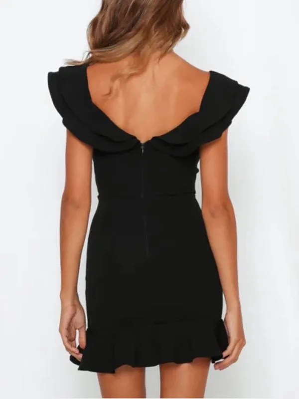 Hello Molly Black Ruffle V-Neck Mini Dress size M - Image 4