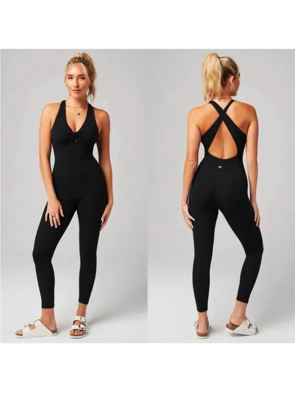 Fabletics Oasis Twist Front 7/8 Jumpsuit in black M - Image 2