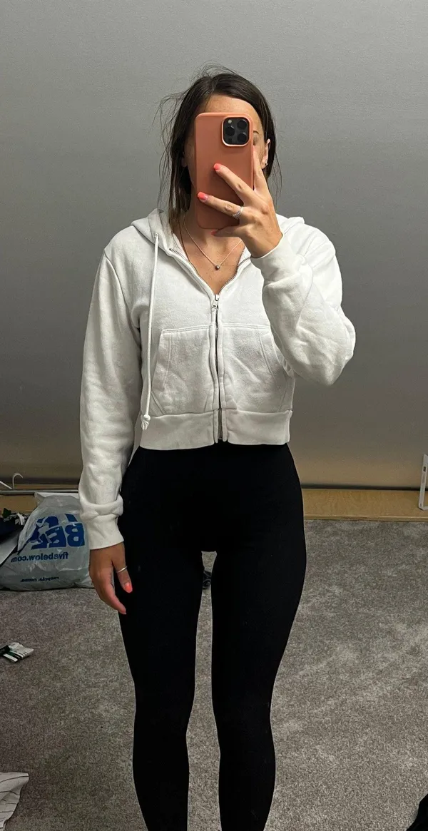 Brandy Melville White Cropped Zip Up Hoodie - Image 2