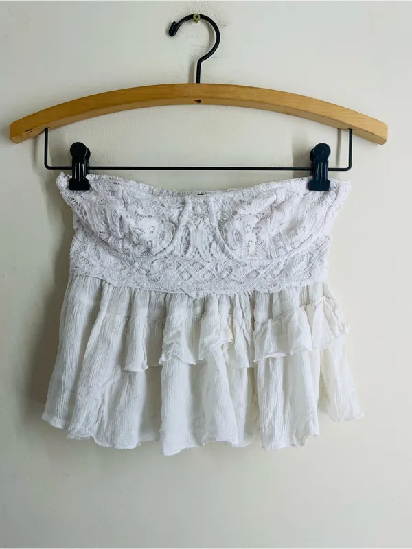 Free People Adella Corset Cami Tube Top White Lace Ruffle Boho Festival size M - Image 3