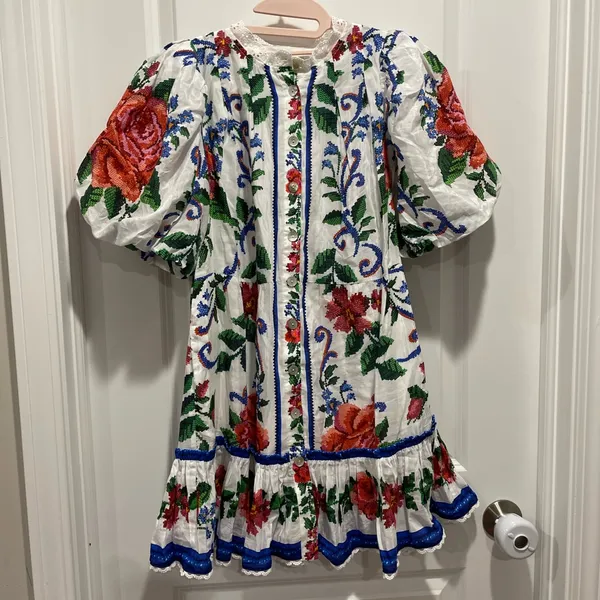 Farm Rio Off-White Flower Tapestry Mini Dress Size XXS - Image 2