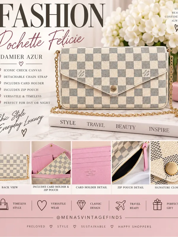Damier Azur Check Canvas Crossbody Wallet with Gold Chain - Beige & Pink - Image 2