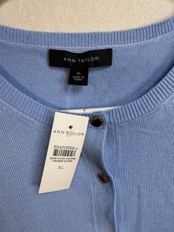 Ann Taylor Sky Blue Button-Front Crewneck Cardigan - Image 2
