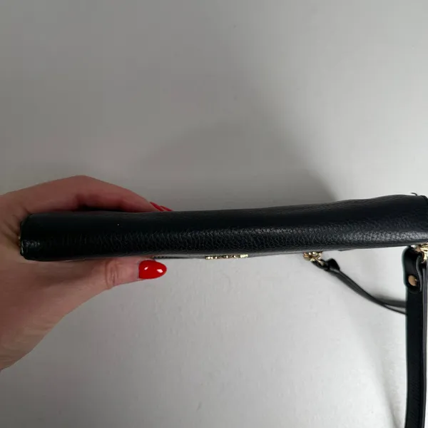 Lodis Ellie Single Zip Wristlet Black Pebbled Leather RFID Gold Hardware Wallet - Image 6