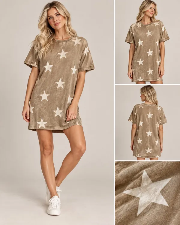 Easel Star Print Oversized T-Shirt Dress | Size S - Image 2