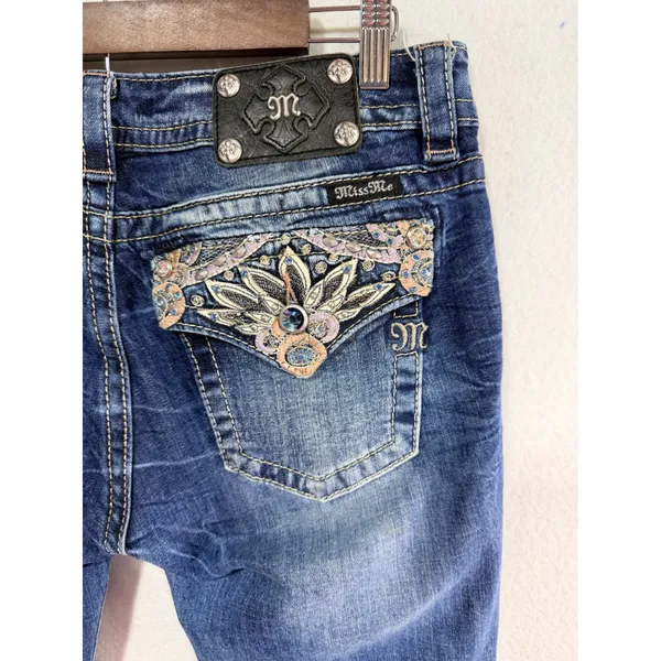 Miss Me Jeans Signature Ankle Skinny Women's 30 Blue JP5970AK Embellished Boho - Image 6