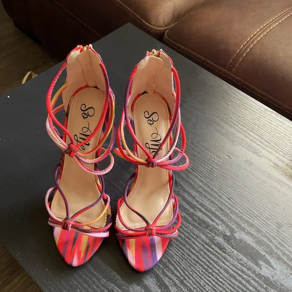 So Me Multicolor Strappy Heels Red Size 8 - Image 2