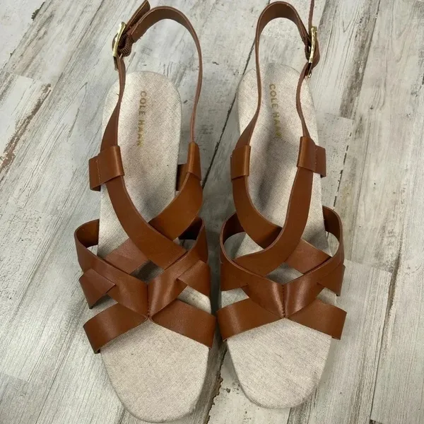 Cole Haan Crystal Espadrille Wedge Sandal Brown Leather NEW Size 8 - Image 2