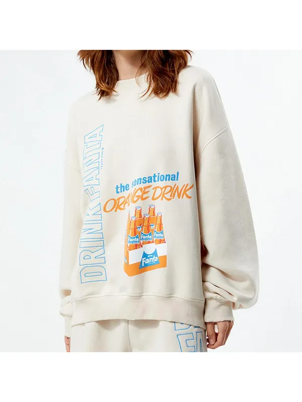PacSun x Fanta Crew Neck Oversized Fleece Sweatshirt Sand NWT Small - Image 4