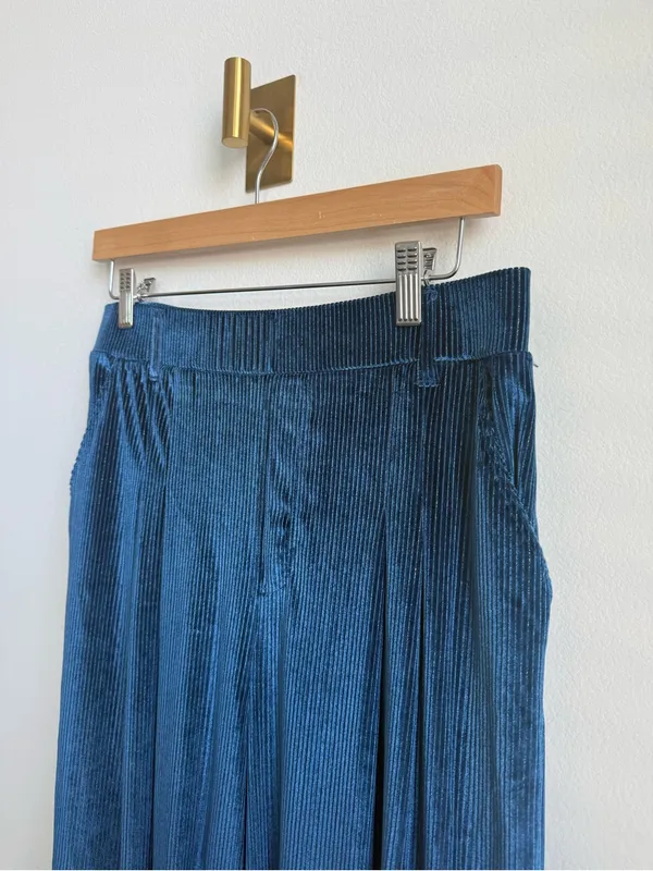 Halara Ribbed Velvet Palazzo Pants Blue Teal High Waisted Wide Leg Pull On Large - Image 5