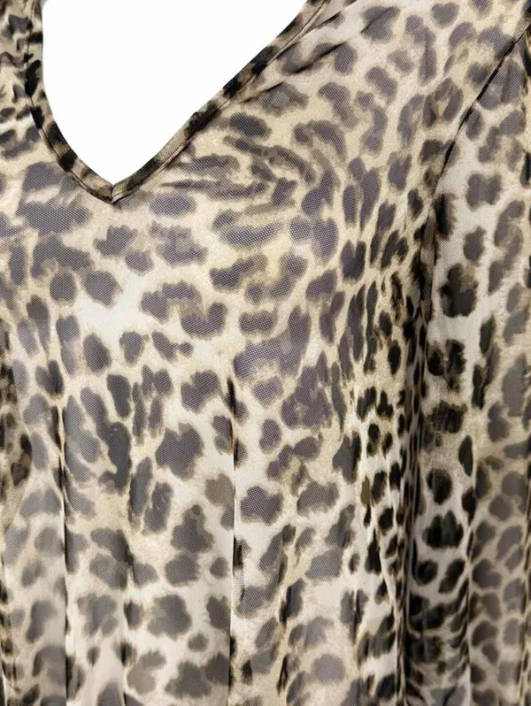 Cute Animal Print Sheer Top Size S Brown - Image 2