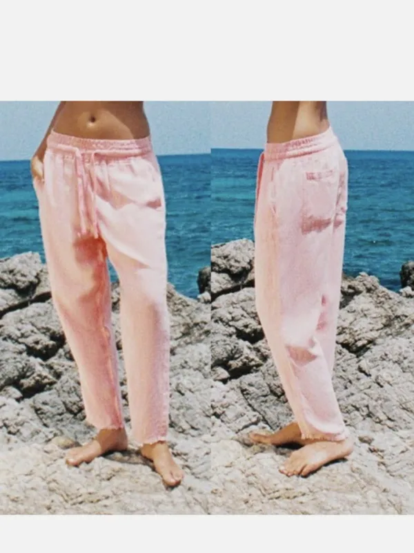 Zara Light Pink Drawstring Linen Blend Pants - Image 2