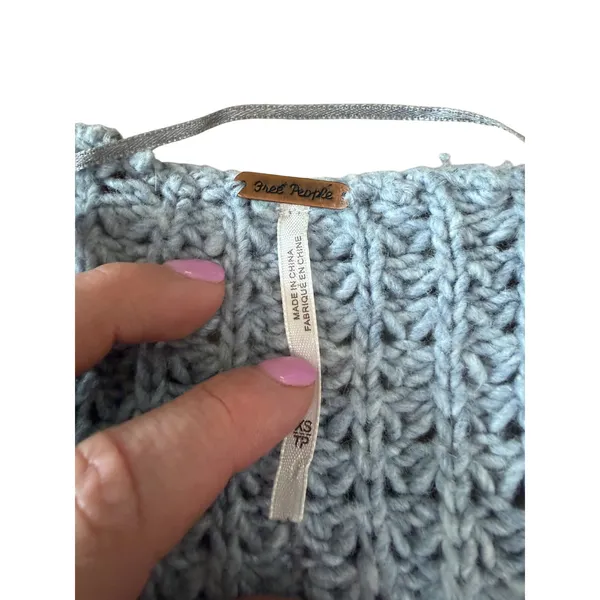 Free People Blue‎ Chunky Waffle Knit Oversized Cardigan Sweater Wool Blend XS - Image 3