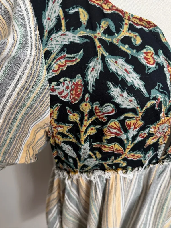 Free People Under The Sun Tunic Dress Mixed Print Floral Striped Boho Festival - Image 11