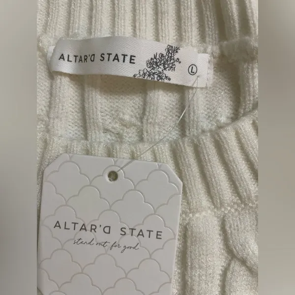 Altar'd State NWT Crew Neck Cable Knit Sweater Antique White Ivory Size L - Image 6