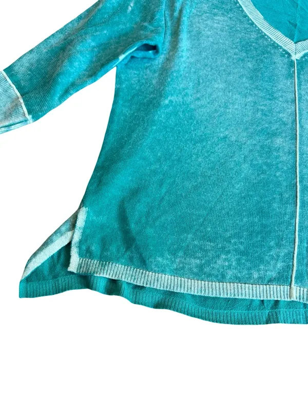 Sundance Teal Mint Trim V Neck Cotton Sweater Sleeve Oversized Medium Women's - Image 5