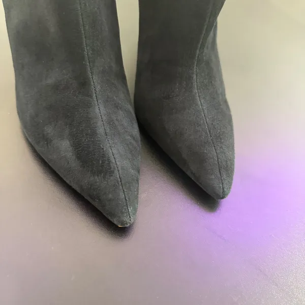 WHBM Pointed Toe Black‎ Suede Patent Leather Ankle Booties Mix Media Size 8 - Image 11