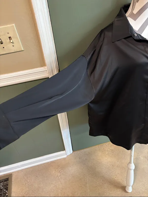 Zara Black Satin Button-Front Shirt - Image 2