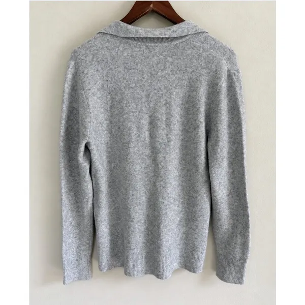 J.Crew Women's Extra-Soft Heather Gray Collared V-Neck Polo Sweater Sz S NWOT - Image 4