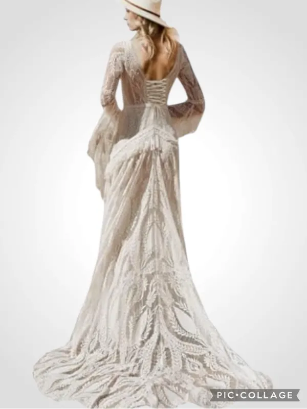 Ayervici Romantic Lace Wedding Gown in White Lace Over Nude - Medium- NWT - Image 2