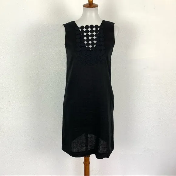 Another Place Black Sleeveless Shift Dress Boho Cutout Front Detail‎ Small Linen - Image 10