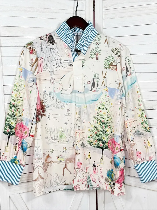 Cherry Betty Christmas Print Ruffle Collar Blouse Cream Pastel Small Cottagecore - Image 6