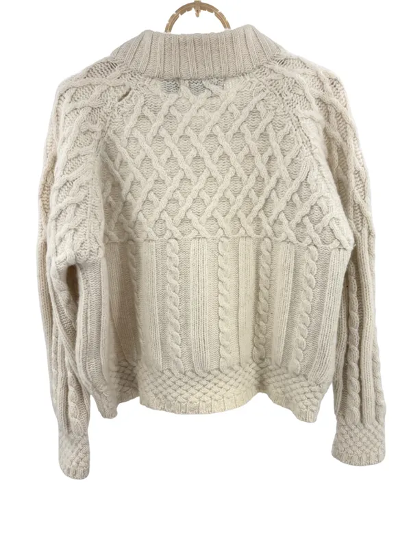 Aran Crafts Cream Cable-Texture Turtleneck zip up cropped cardigan 100% wool M - Image 2