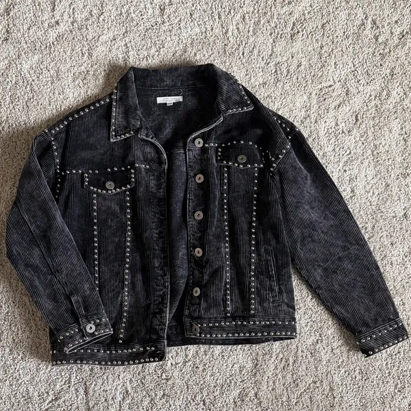 12th Tribe Black Studded Corduroy Jacket - Image 3