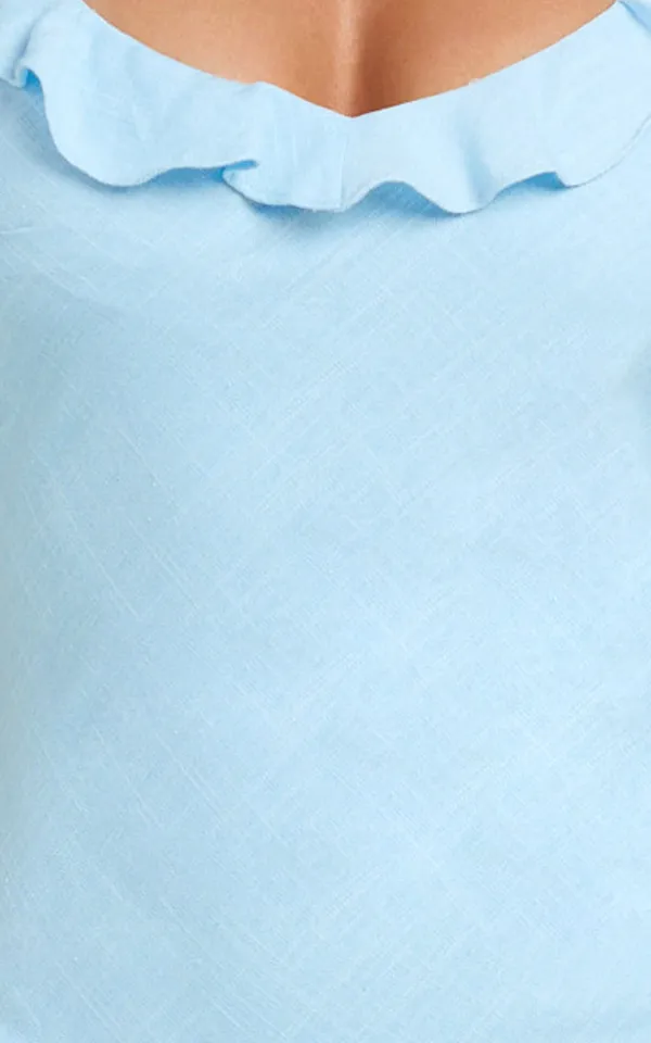 Showpo Light Blue Scoop Frill Neck A Line Dress - Image 4