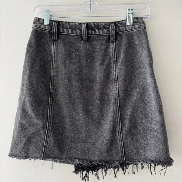 Free People We The Free Parker Wrap Mini Skirt Raw Hem Denim Black‎ Washed - Image 4