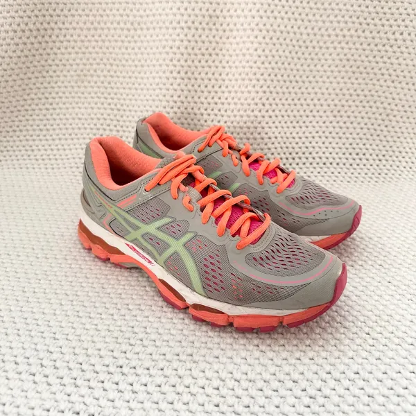 Asics Women's GEL-Kayano 22 Running Sneakers Shoes Silver Grey Pistachio Coral - Image 2